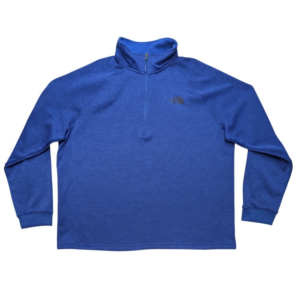 The North Face Quarter Zip Pullover Mens XXL Blue Heathered Fleece Logo